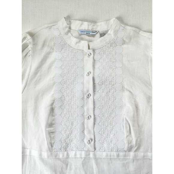 Saint‎ Tropez West Women’s 100% Linen White Tunic Top Embroidery Coastal Resort - Picture 7 of 10